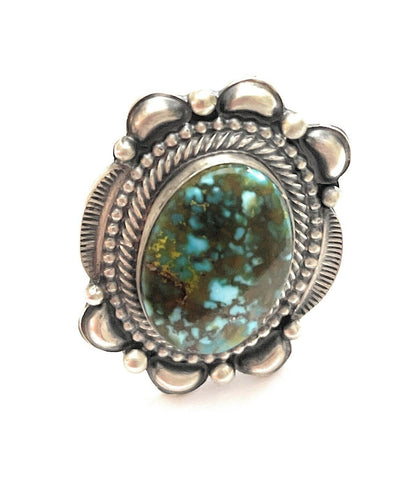 Navajo Sonoran Mountain Turquoise & Sterling Silver Statement Ring Sizes 7.5