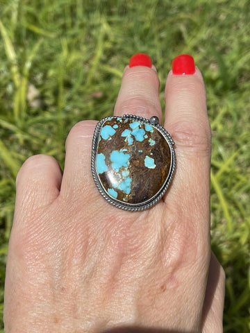 Navajo Number 8 Turquoise & Sterling Silver Statement Ring Size 7