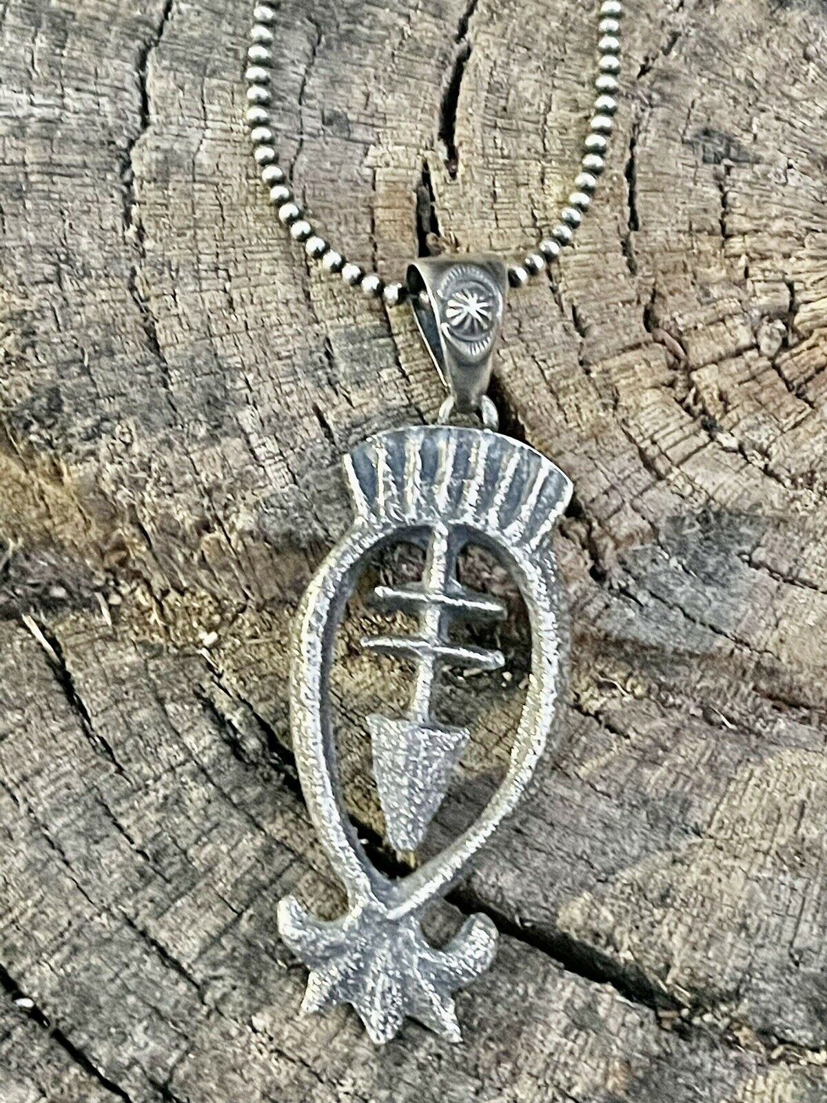 Navajo Sterling Silver Southwest Cross Arrow Tufa Cast Pendant