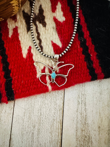 Navajo Turquoise & Sterling Silver Butterfly Pendant