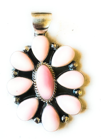 Navajo Queen Pink Conch Shell & Sterling Silver Cluster Pendant