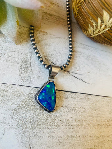 Navajo Sterling Silver & Blue Opal Pendant