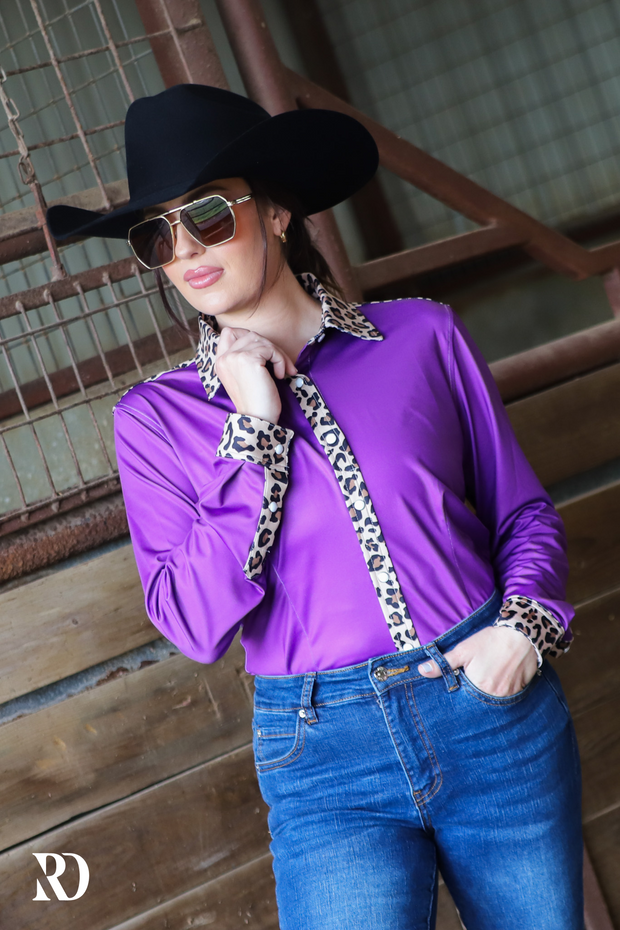 PURPLE & LEOPARD PERFORMANCE RODEO SHIRT (ADULT)