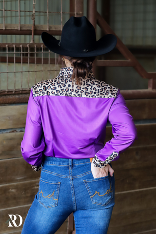 PURPLE & LEOPARD PERFORMANCE RODEO SHIRT (ADULT)