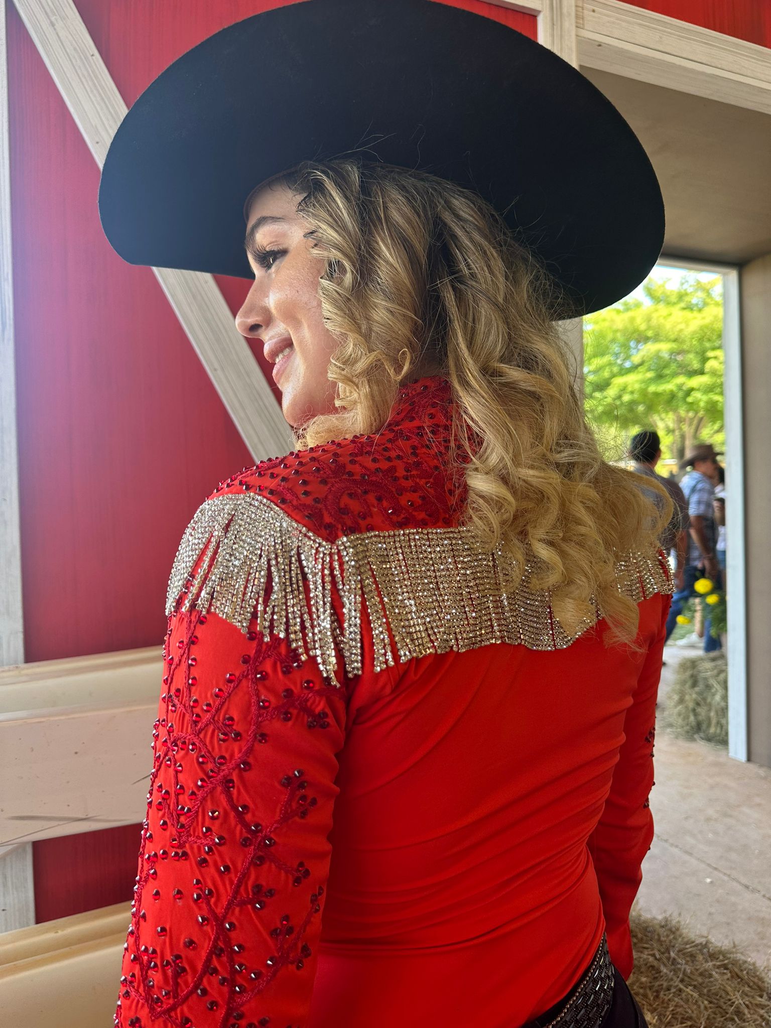 Red Embellished Embroidered Show Top With Stone Fringe