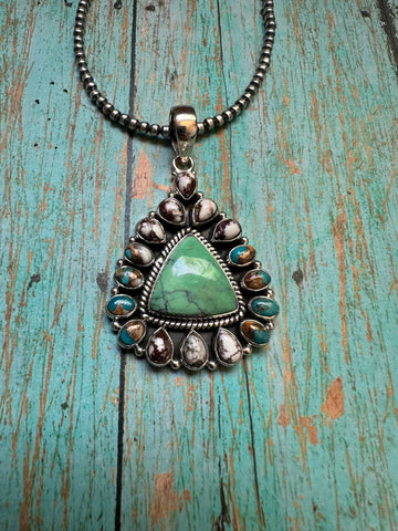 Handmade Sterling Silver, Wild Horse, Spice & Turquoise Pendant