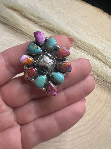 Handmade Pink Dream Mojave, Wild Horse, Turquoise And Sterling Silver Adjustable Ring