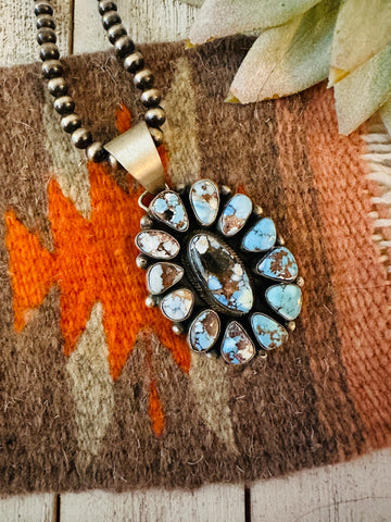 Navajo Golden Hills Turquoise & Sterling Silver Cluster Pendant