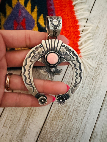 Navajo Queen Pink Conch Shell & Sterling Silver Naja Pendant