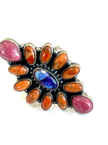 Beautiful Handmade Multi Stone And Sterling Silver Adjustable Ring