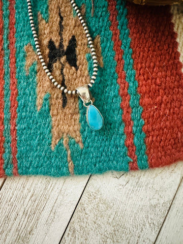 Navajo Turquoise & Sterling Silver Teardrop Pendant