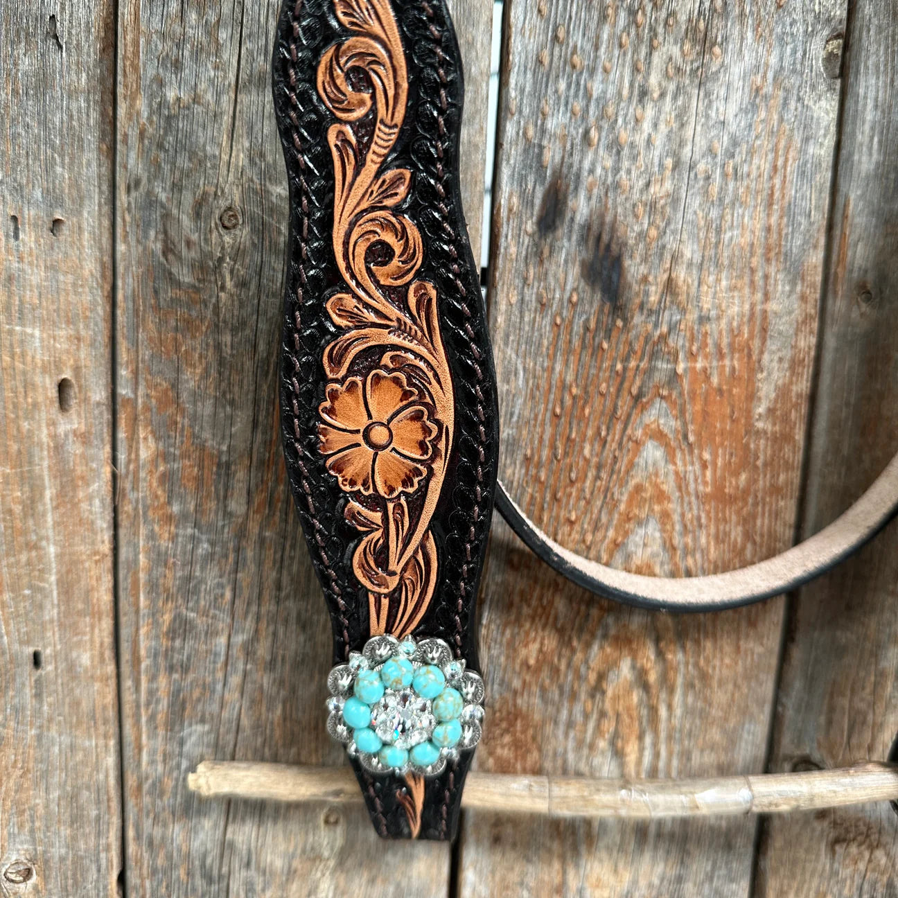 Two Tone Floral Tripping Turquoise & Clear One Ear / Browband Breastcollar Tack Set