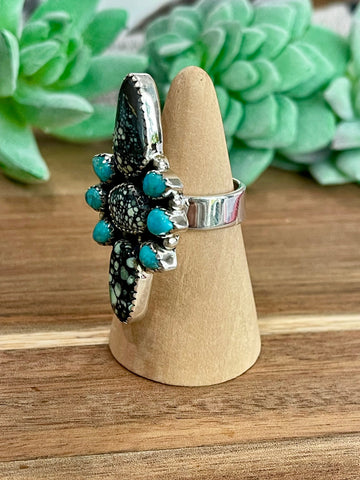 Beautiful Handmade New Lander Turquoise, Turquoise And Sterling Silver Adjustable Ring