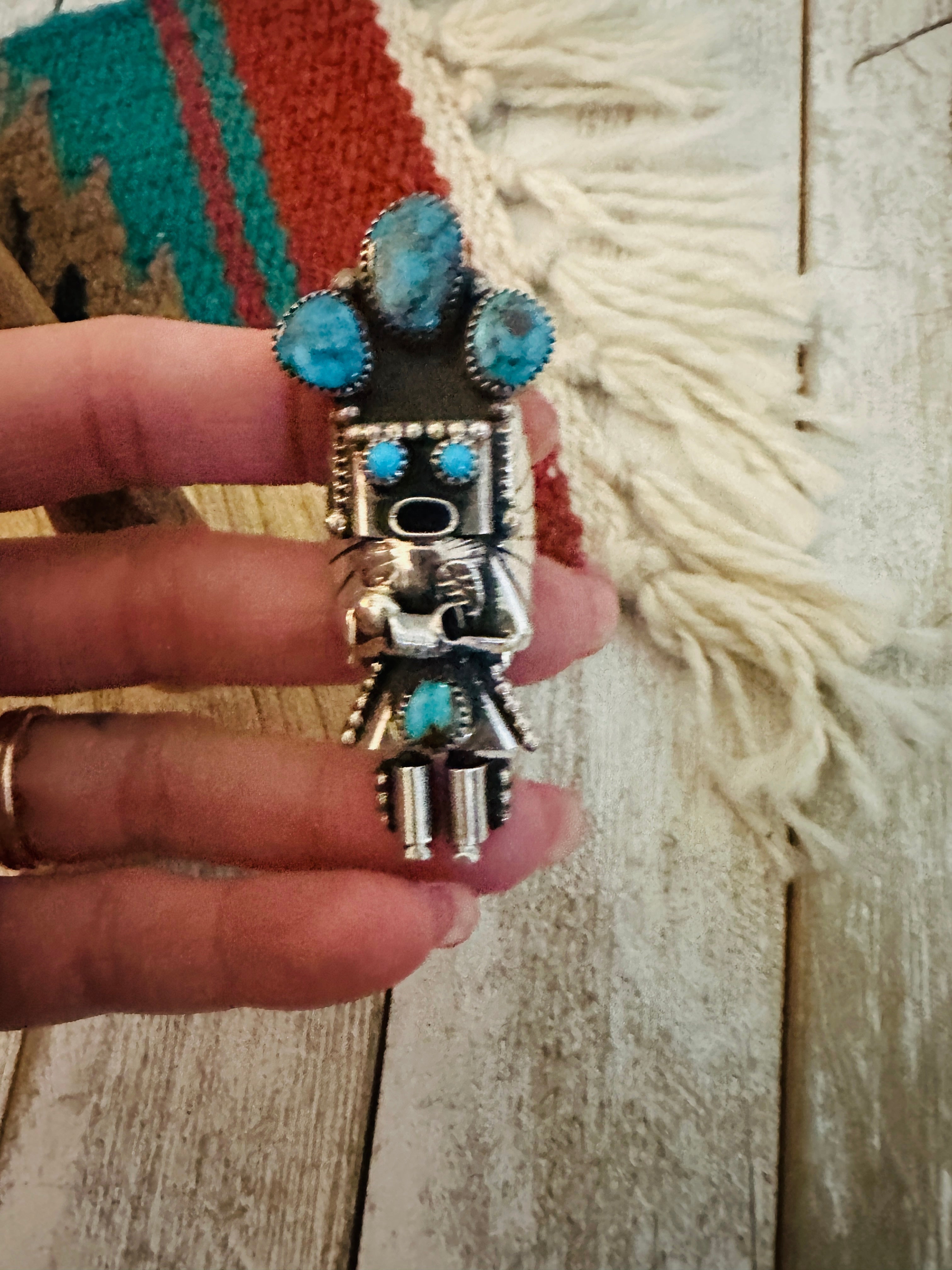 Zuni Sterling Silver & Turquoise Kachina Ring