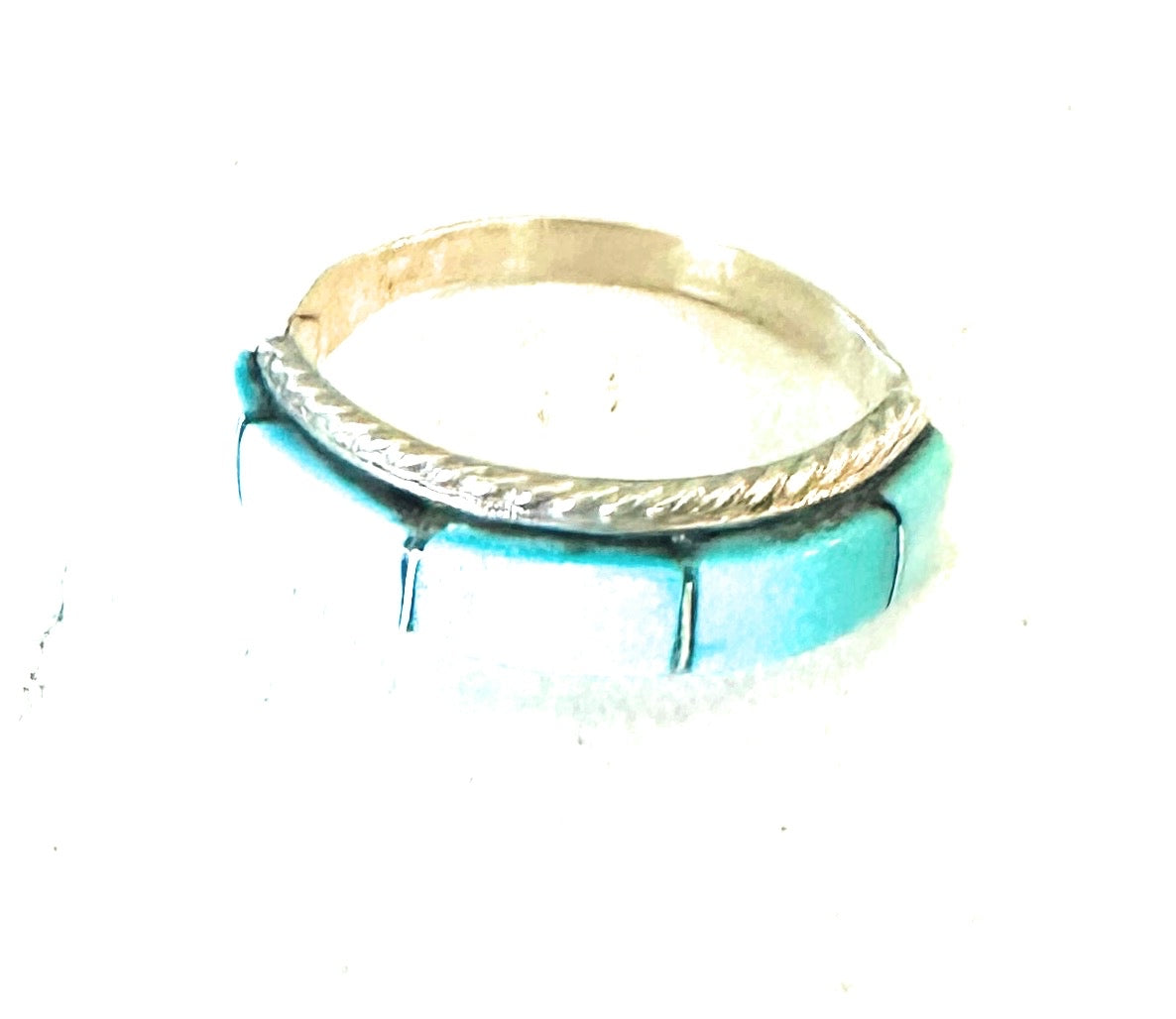 Zuni Sterling Silver & 5 Stone Turquoise Inlay Band Ring