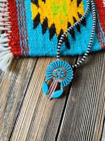 Zuni Sterling Silver & Turquoise Flower Pin/ Pendant