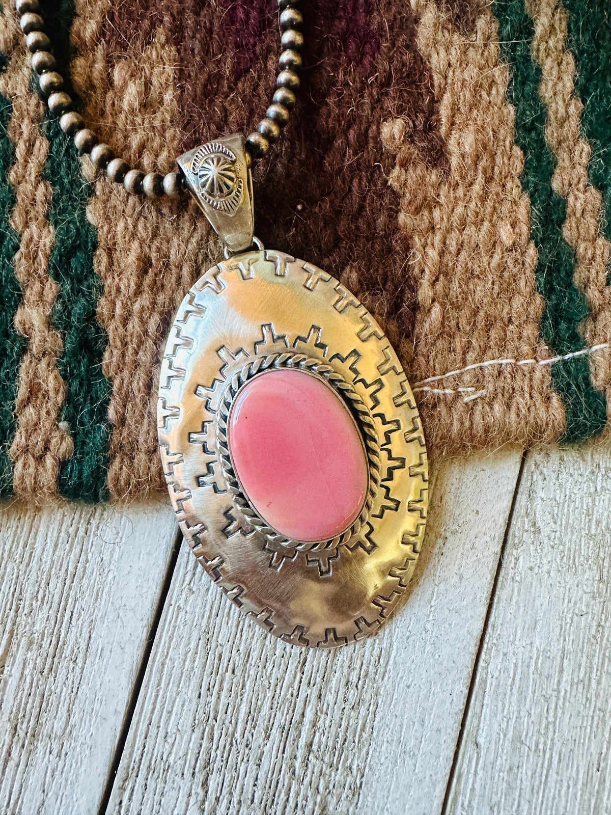 Navajo Queen Pink Conch Shell & Sterling Silver Concho Pendant