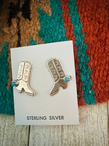 Navajo Turquoise & Sterling Silver Cowboy Boot Stud Earrings