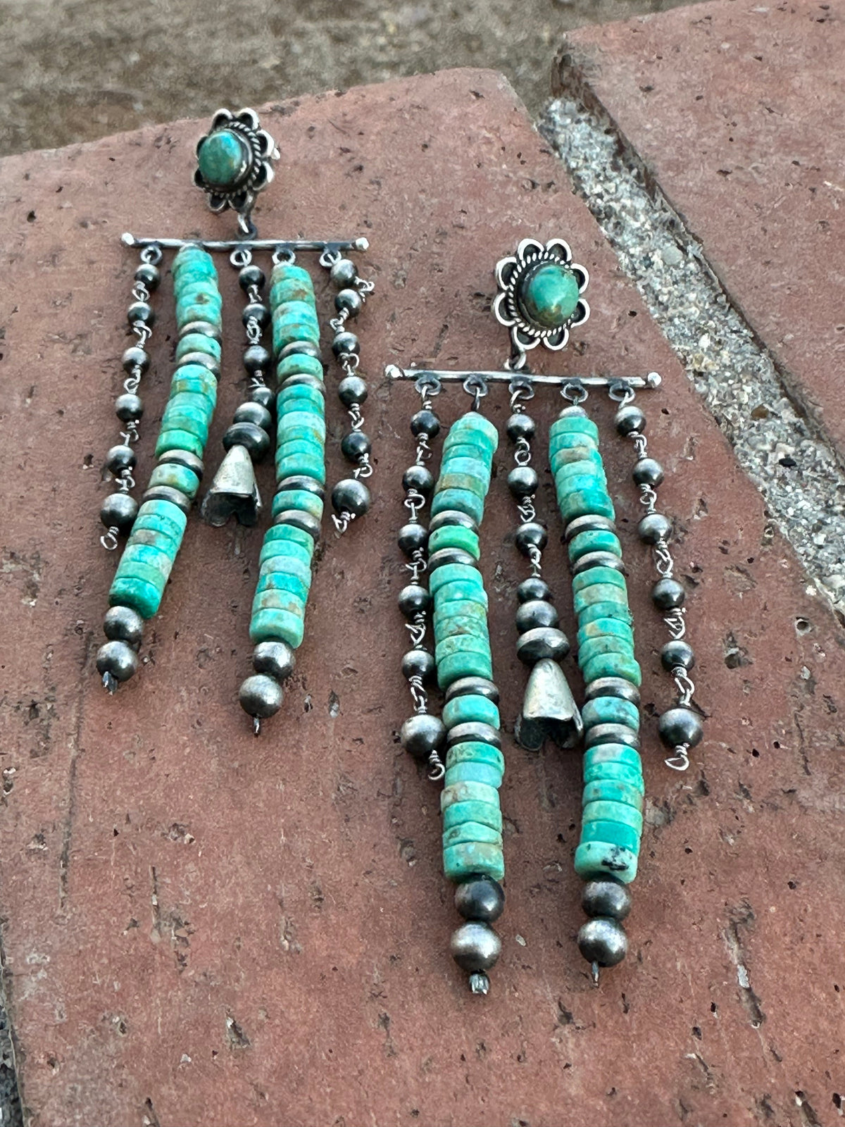 The Coachella Handmade Royston Turquoise and Sterling Silver Post Dangle Earrings