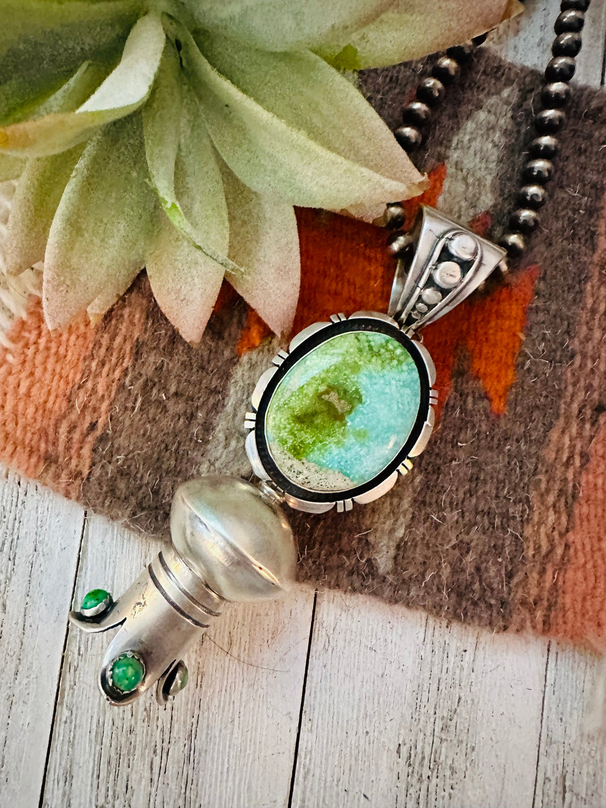 Navajo Sterling Silver & Turquoise Blossom Pendant by Thomas Francisco