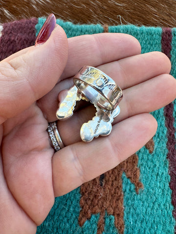 Handmade White Buffalo & Sterling Silver Adjustable Naja Ring Signed Nizhoni