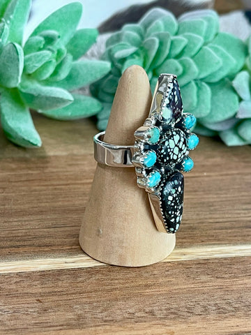 Beautiful Handmade New Lander Turquoise, Turquoise And Sterling Silver Adjustable Ring