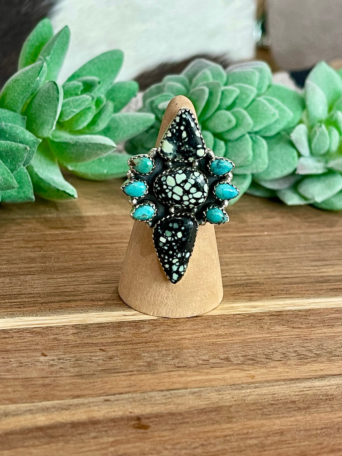 Beautiful Handmade New Lander Turquoise, Turquoise And Sterling Silver Adjustable Ring