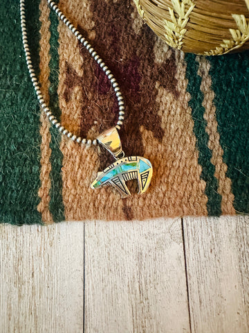 Navajo Sonoran Mountain Turquoise & Sterling Silver Bear Pendant