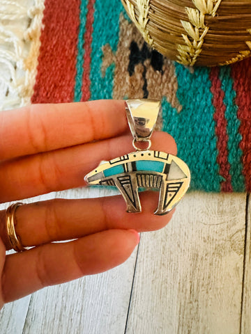 Navajo Sonoran Mountain Turquoise & Sterling Silver Bear Pendant