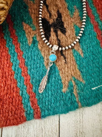 Navajo Turquoise & Sterling Silver Feather Pendant