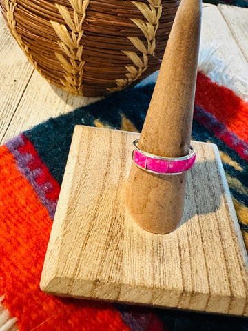 Navajo Sterling Silver & Pink Opal Inlay Band Ring