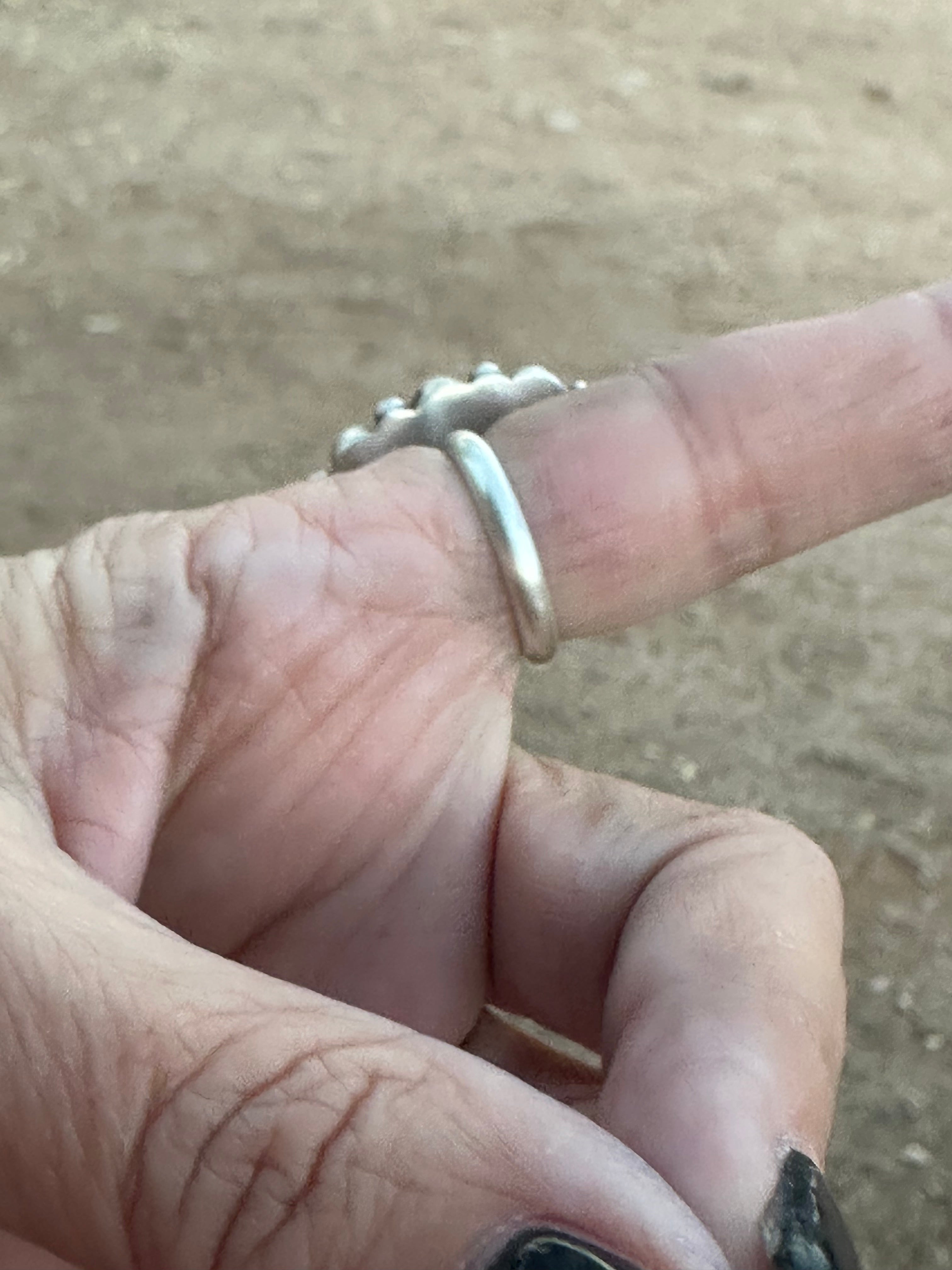 Navajo Kingman Turquoise & Sterling Silver Crescent Adjustable Ring