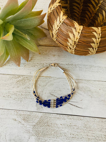 Navajo Lapis & Sterling Liquid Silver Beaded Bracelet