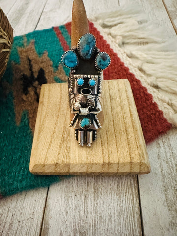 Zuni Sterling Silver & Turquoise Kachina Ring