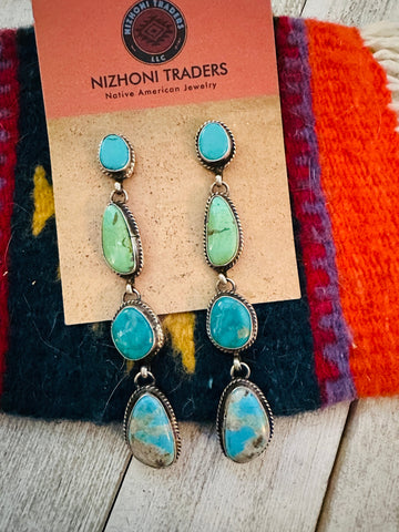 Navajo Multi Turquoise & Sterling Silver Dangle Earrings