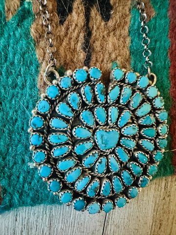 Navajo Kingman Turquoise & Sterling Silver Cluster Necklace