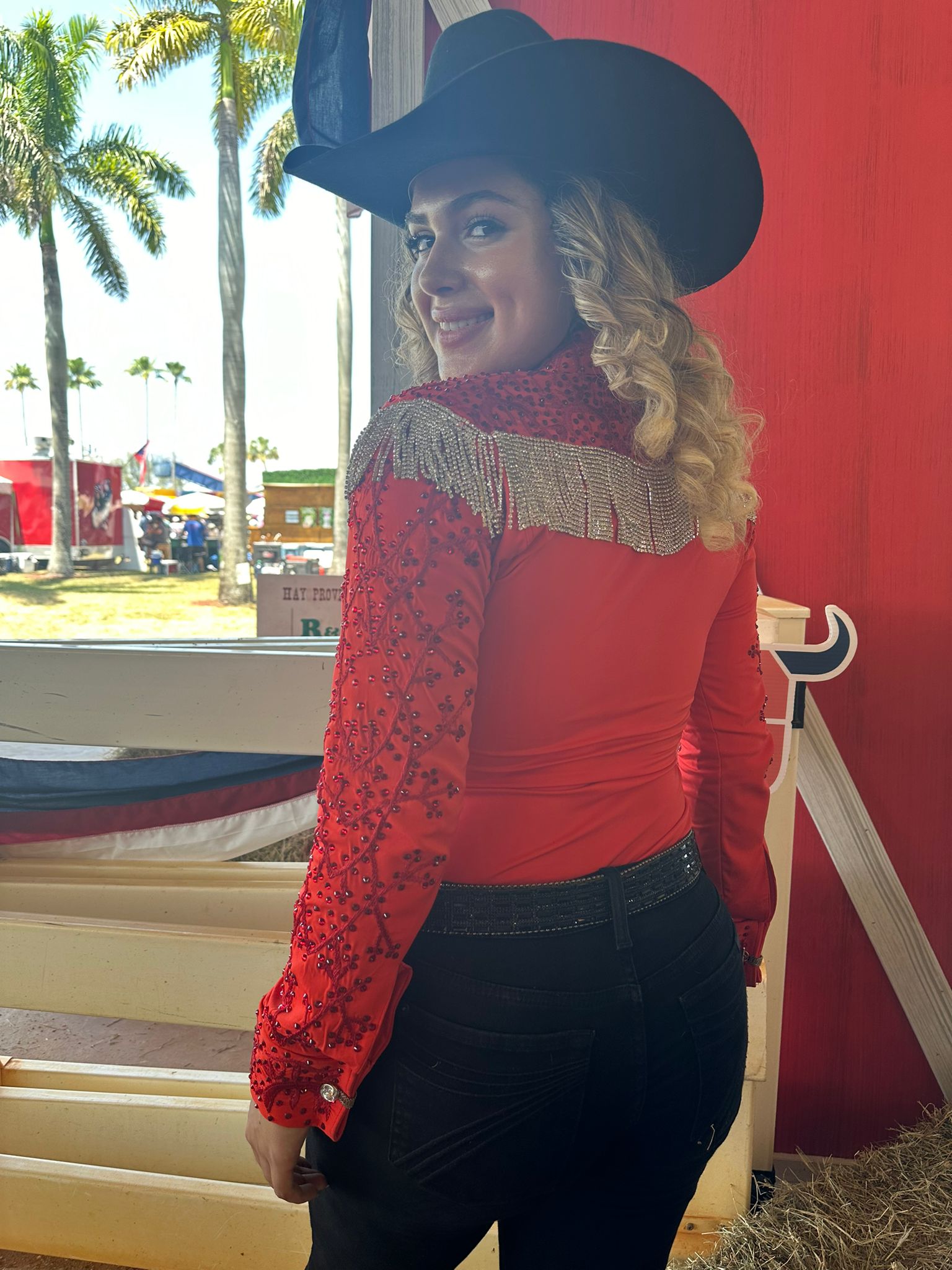 Red Embellished Embroidered Show Top With Stone Fringe