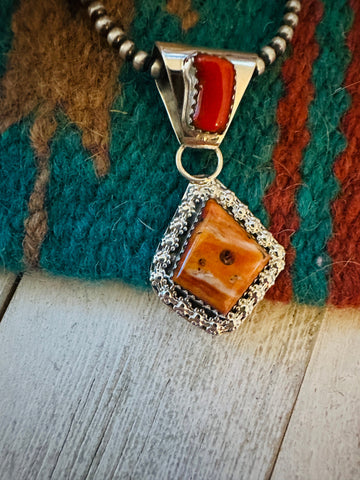 Navajo Coral, Spiny & Sterling Silver Pendant