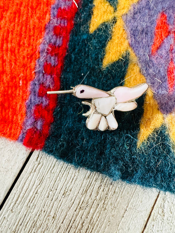 Navajo Mother of Pearl & Sterling Silver Hummingbird Brooch