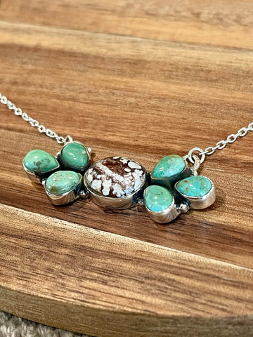 Handmade Sterling Silver,  Turquoise & Wild Horse Bar Necklace