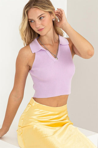 Sleeveless Collared Crop Knit Top