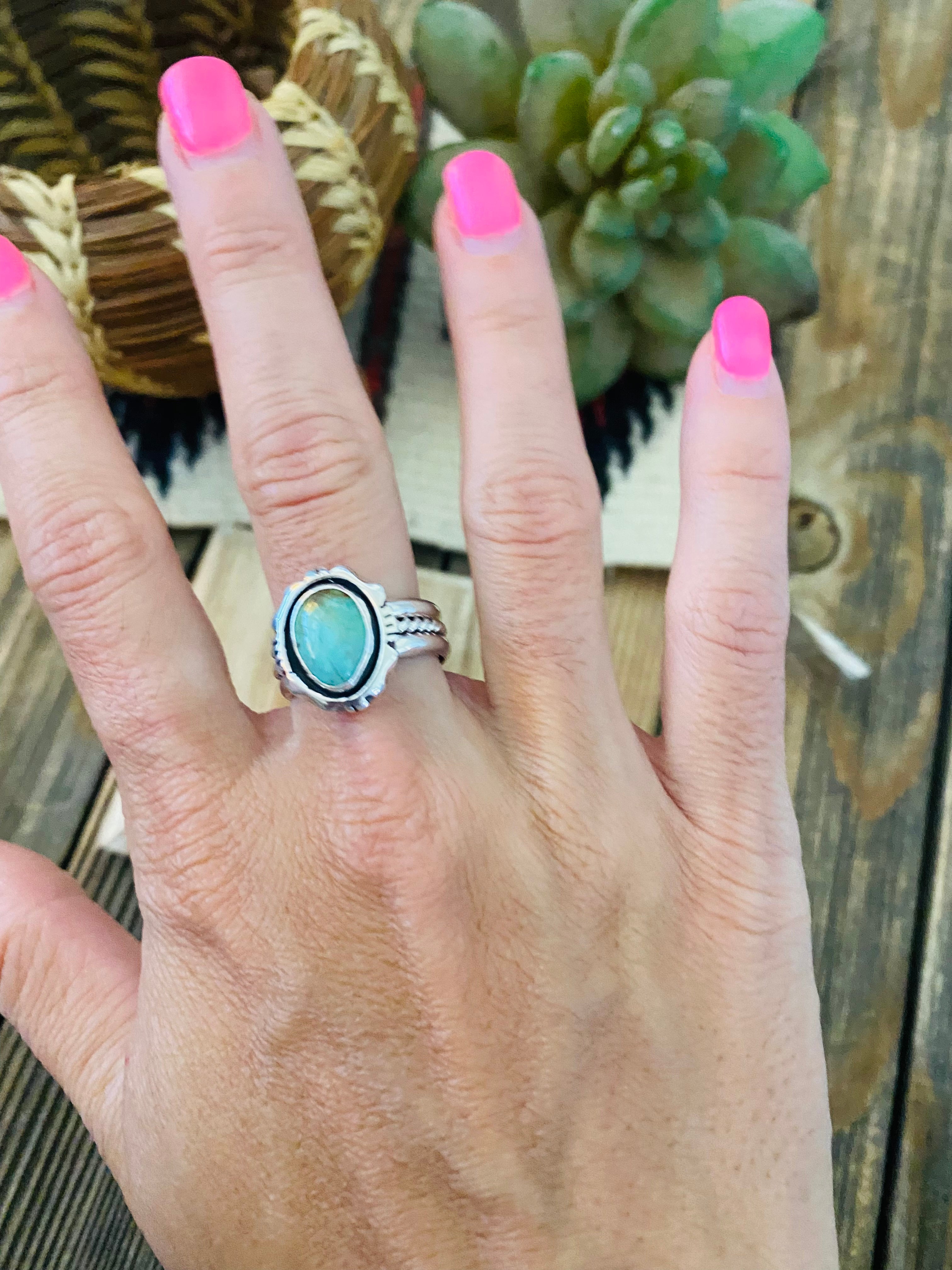 Navajo Royston Turquoise & Sterling Silver Ring Size 7