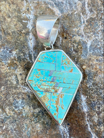 Navajo Turquoise 8 & Sterling Silver diamond shape Pendant