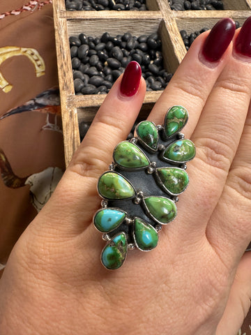 Handmade Sonoran Mountain Turquoise & Sterling Silver Adjustable Ring Signed Nizhoni