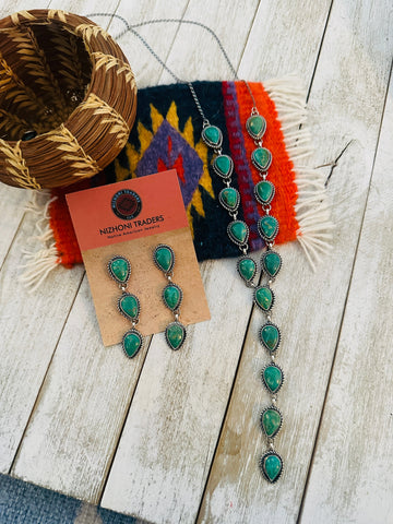 Navajo Sterling Silver & Turquoise Lariat Necklace Set