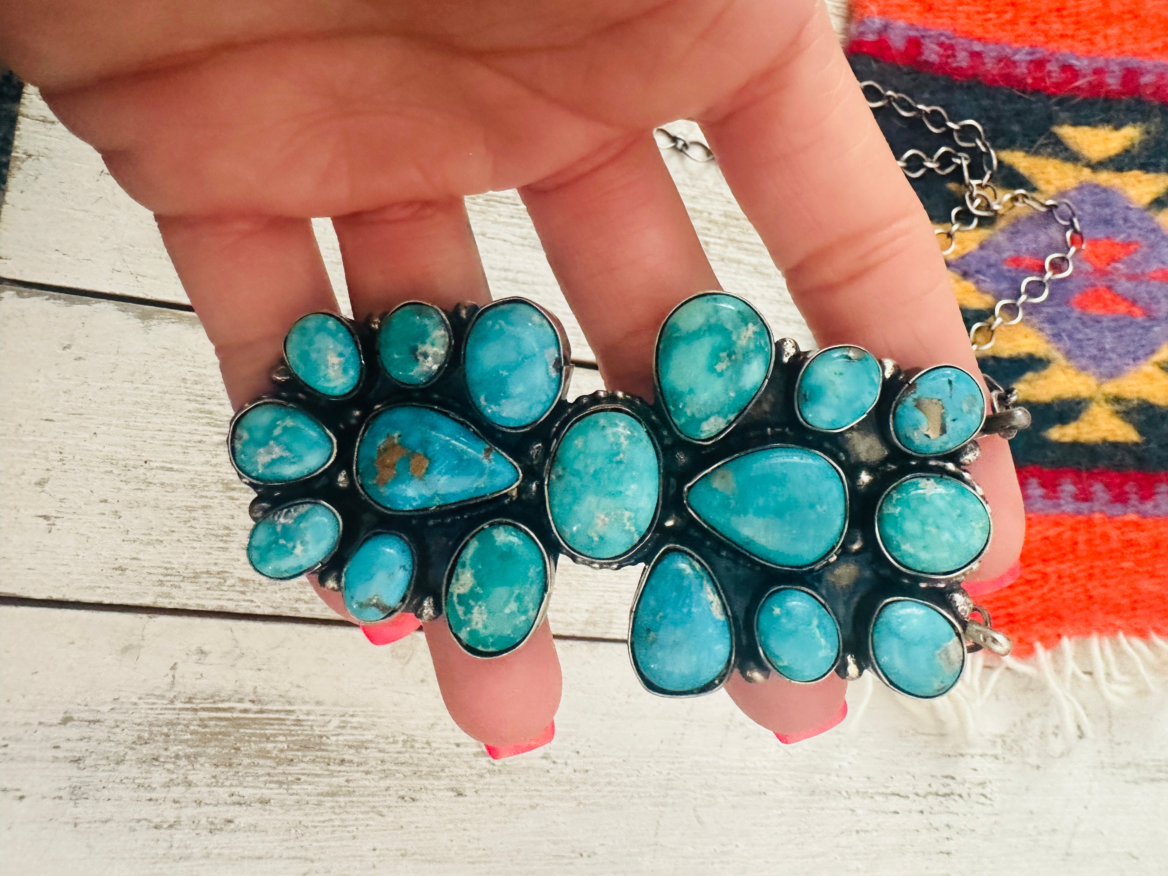 Navajo Sterling Silver & Turquoise Cluster Necklace by Sheila Becenti