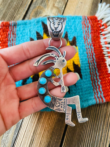 Navajo Turquoise & Sterling Silver Kokopelli Pendant by Kevin Billah