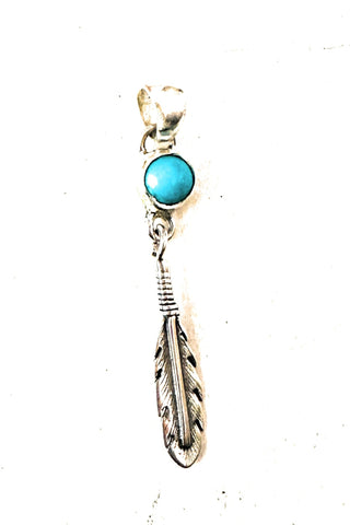 Navajo Turquoise & Sterling Silver Feather Pendant