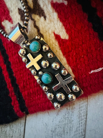 Navajo Sterling Silver & Turquoise Cross Pendant by Chimney Butte