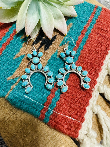 Handmade Turquoise & Sterling Silver Naja Style Dangle Earrings Signed Nizhoni